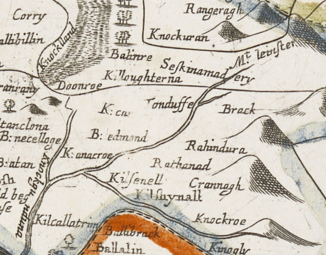 handrawn map of the Mt Leinster area from the 17 century